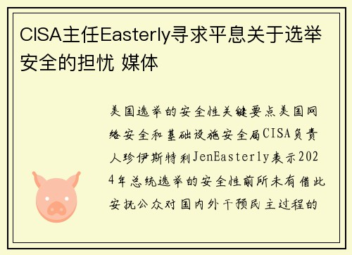 CISA主任Easterly寻求平息关于选举安全的担忧 媒体